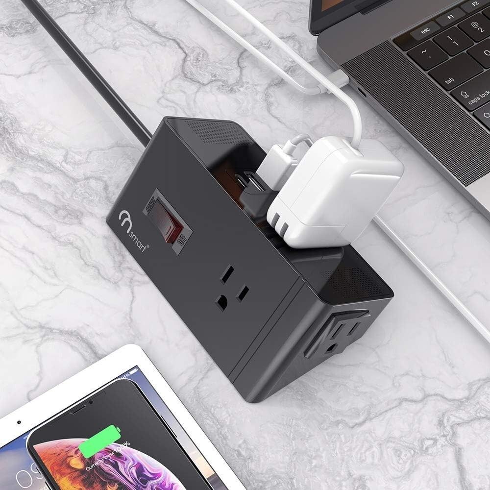 Power Strip Flat Plug with 3 Outlets 2 USB Ports & 1 USB-C 5Ft Extension UL Cord